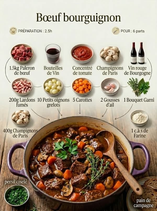 Plat traditionnel boeuf bourguignon